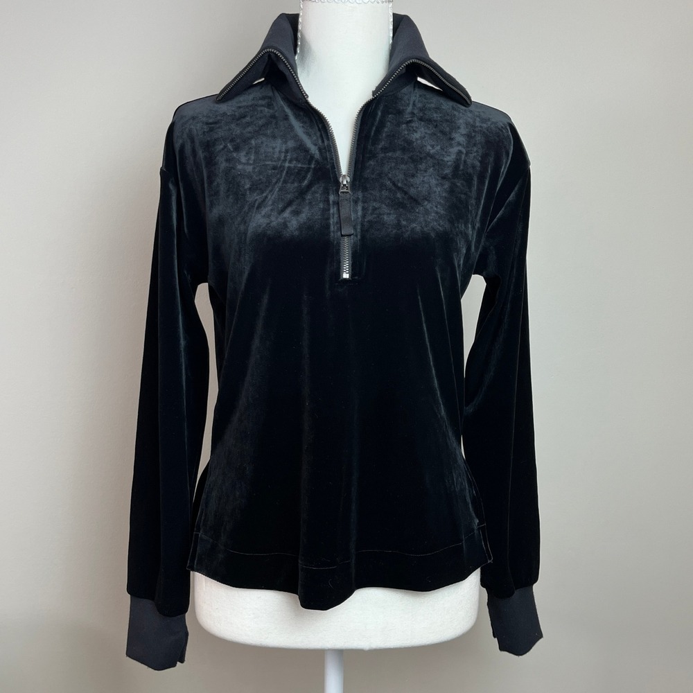 Spanx AirEssentials Velvet Velour Quarter-Zip Pullover Black XS 20395R